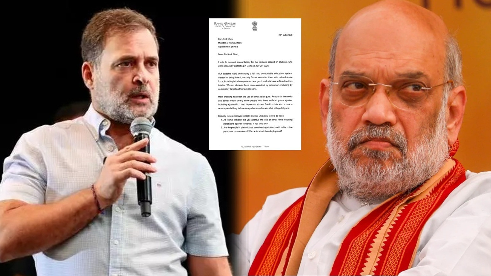 राहुल ने अमित शाह से पूछा, किसने दिया छात्रों पर बर्बर हमले का आदेश?