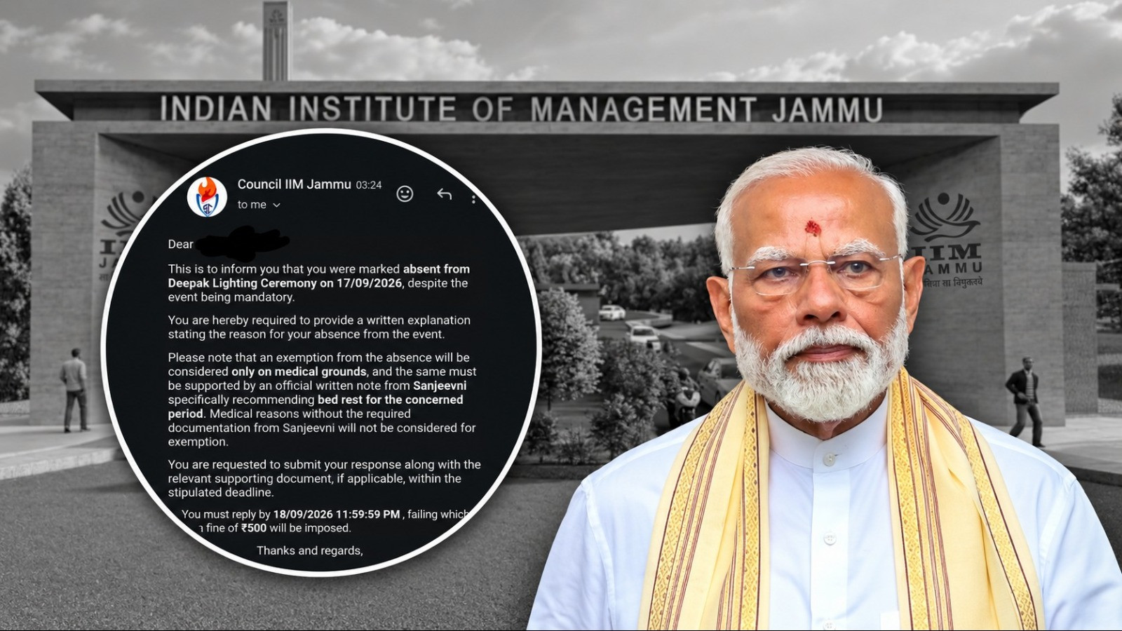 पीएम मोदी के जन्मदिन पर दीप न जलाने वाले IIM जम्मू के छात्रों पर लगेगा 500 रुपये का जुर्माना