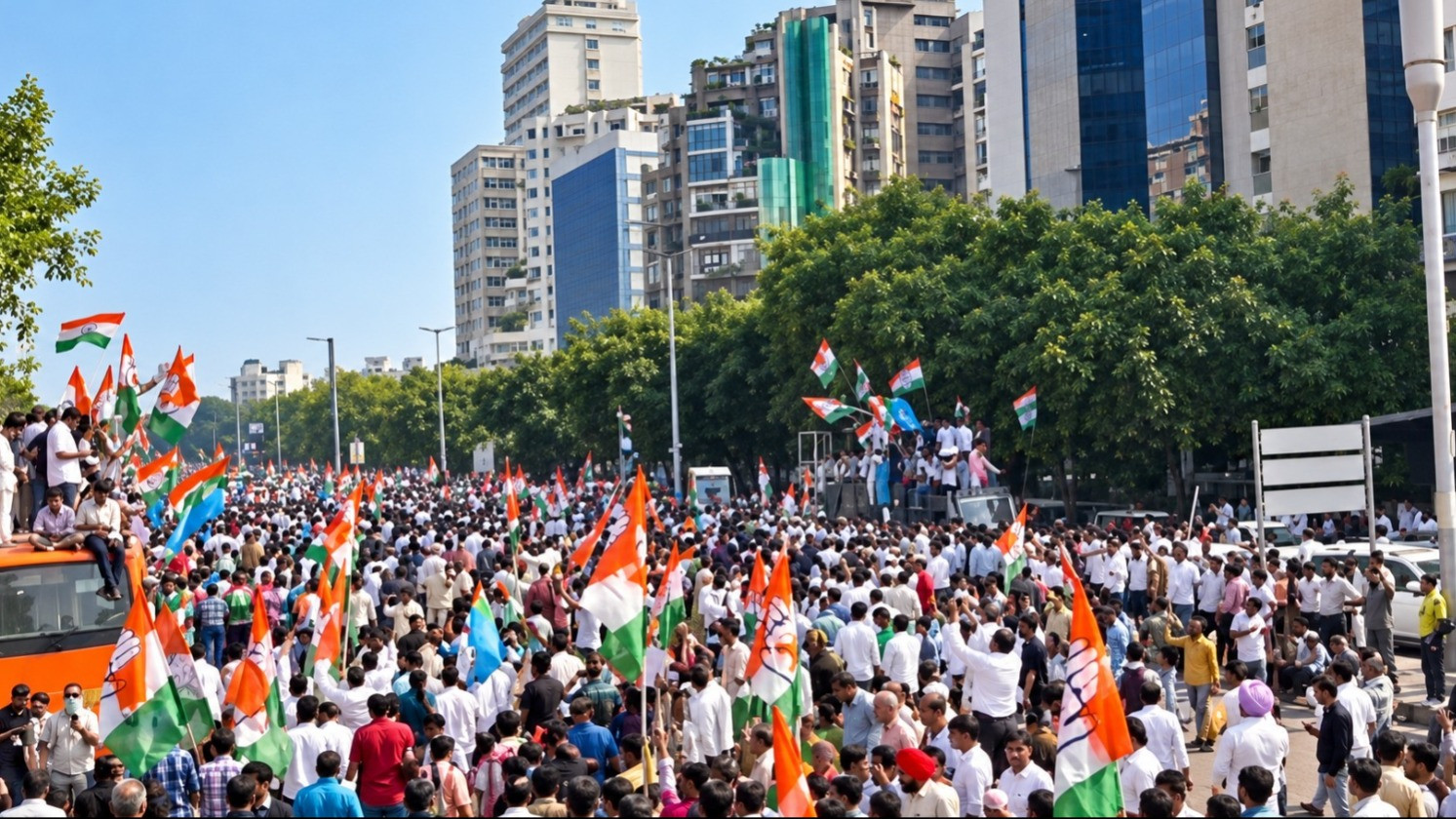 सुप्रीम कोर्ट मार्च के लिए रवाना हुए INDIA गठबंधन के सांसद, सड़क पर उमड़े लोग